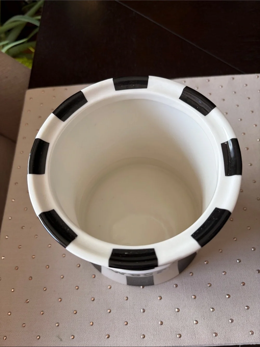 Jonathan Adler Black & White Striped Ceramic Canister - 'WOOF' Accent